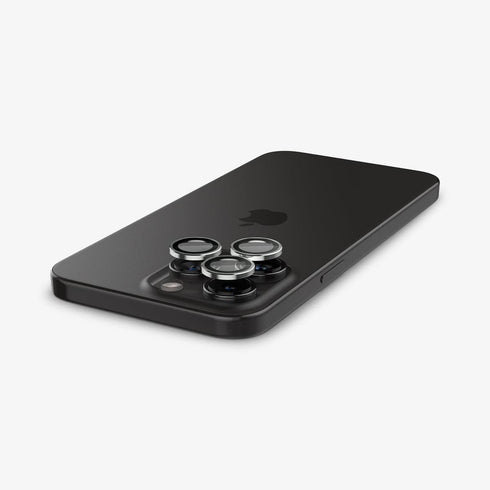 AGL07163 - iPhone 15 Pro / 15 Pro Max Optik Pro Lens Protector in natural titanium showing the device
